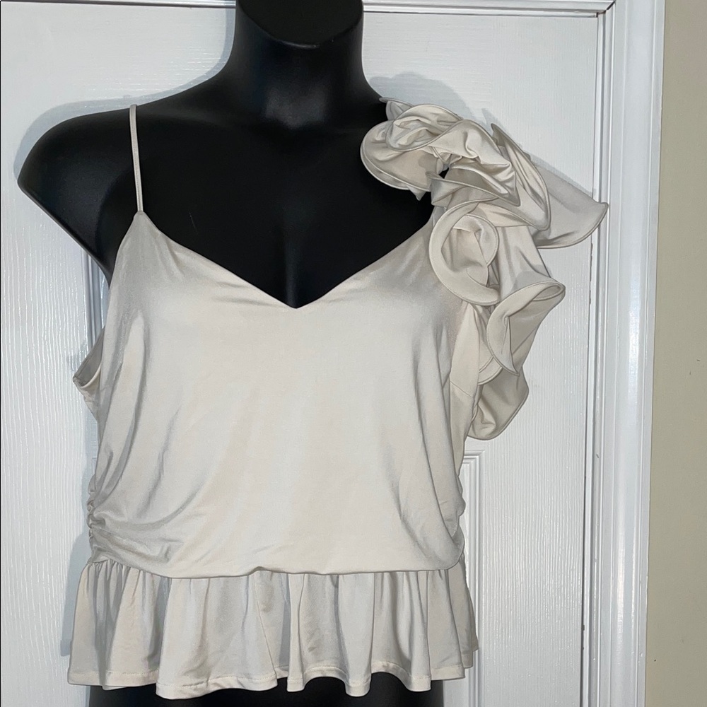 Express Cream Ruffle One-Shoulder Blouse